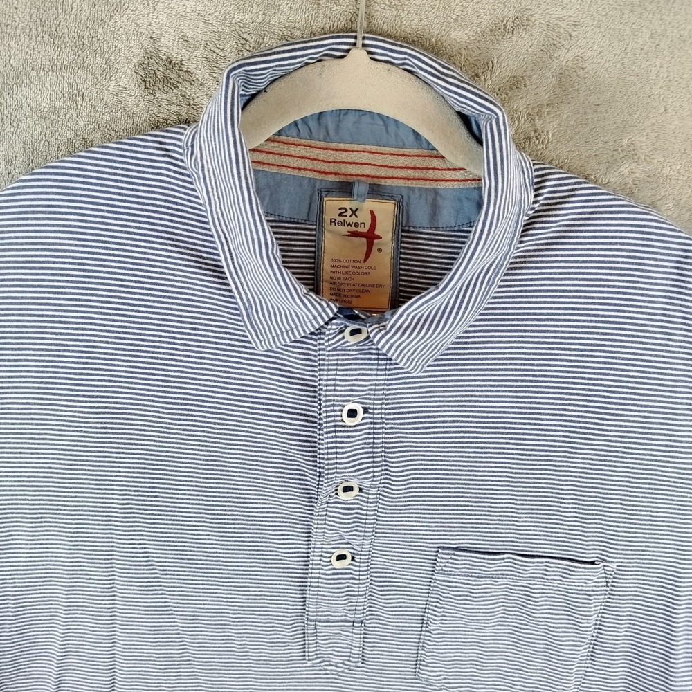 Relwen Men's Jersey Stripe Polo Shirt Blue White Size 2XL Huckberry‎